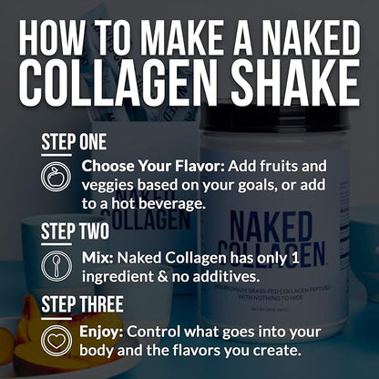NAKED Vanilla Collagen Peptides Protein Powder, 25 Servings, Pasture-Raised, Grass-Fed Hydrolyzed Collagen Supplement, Paleo Friendly, Non-GMO, Keto, Gluten Free, 19.4oz