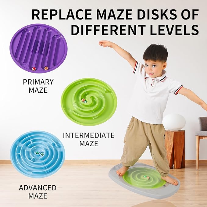 Balance Board Kids, Toddler Balance Board Maze, Wobble Board with 6 Colored Balls,3 Replacement Labyrinth Boards, Balancing Board Physical Therapy for Sensory Training