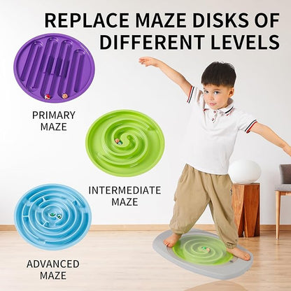 Balance Board Kids, Toddler Balance Board Maze, Wobble Board with 6 Colored Balls,3 Replacement Labyrinth Boards, Balancing Board Physical Therapy for Sensory Training