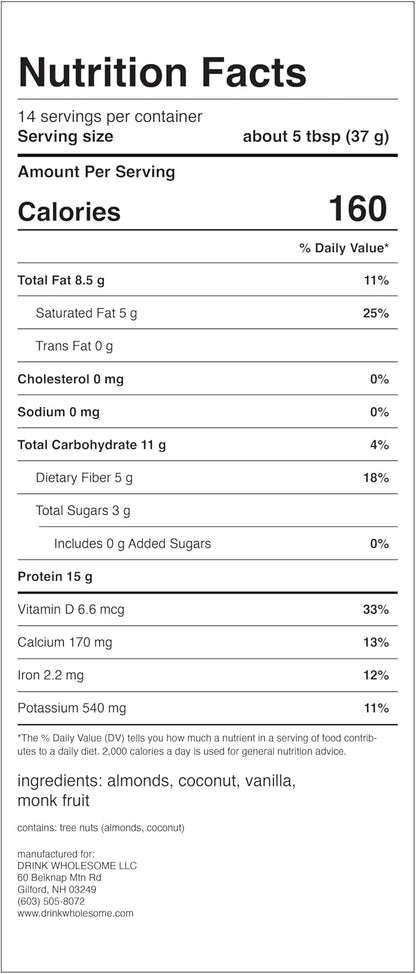 drink wholesome Vegan Unflavored Almond Protein Powder | for Sensitive Stomachs | Additive & Dairy Free | No Artificial Sweeteners | No Bloating, Farts or Gas | No Constipation or Diarrhea