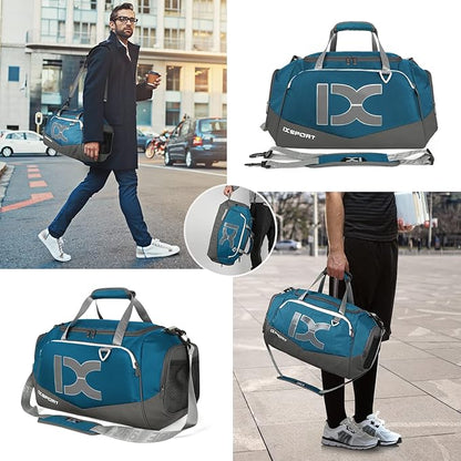 Sports Gym Bag，INOXTO Travel Duffel Bag with Dry Wet Pocket And Shoe CompartmentFor Women and Men，40L/55L Fitness Waterproof Weekender Bag For Swim Sports Travel Working Out (Blue gray, 40L)