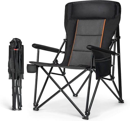HIGH POINT SPORTS Oversized Folding Camping Chairs for Adults, High Backrest Heavy Duty Lawn Chairs