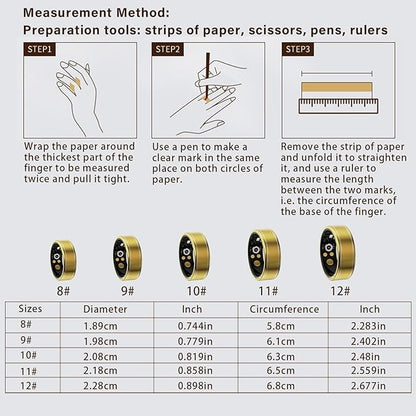 Activity Tracker Ring for Men Women ??Smart Health Ring with Heart Rate, SpO2, Blood Pressure, Sleep Monitoring, Step & Calorie Counter, 5ATM Waterproof, No Subscription Fee (Gold 9)