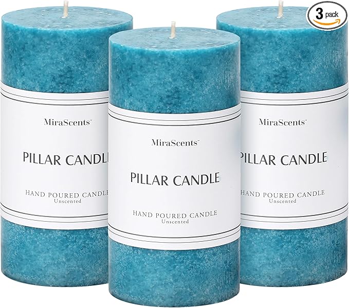 3x6 inch Blue Pillar Candles Set of 3, Unscented Pillar Candle, Dripless and Smokeless Large Candles, Candle for Home Decor, Dinner Table,Weddings, Holidays