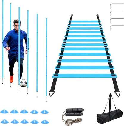Soccer Agility Poles Set with Agility Ladder Soccer Cones Jump Rope Adjustable Detachable Soccer Agility Training Equipment for Speed Training