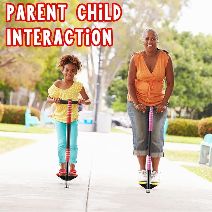 Leitee 2 Pack Pogo Stick for Kids Age 6 and Up, Suitable for 40-80 lbs, Soft Foam Jump Stick, Pogo Stick for Beginners Kids Exercise Body Balance Keep Healthy (Red and Rose Pink)