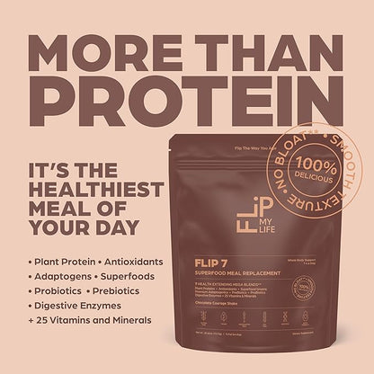Flip 7 Natural SuperFood, Plant-Based Protein, Complete Meal Replacement to Support Healthy Gut, 7 Mega Nutrient Rich Blends all in one to AGE BETTER - Chocolate