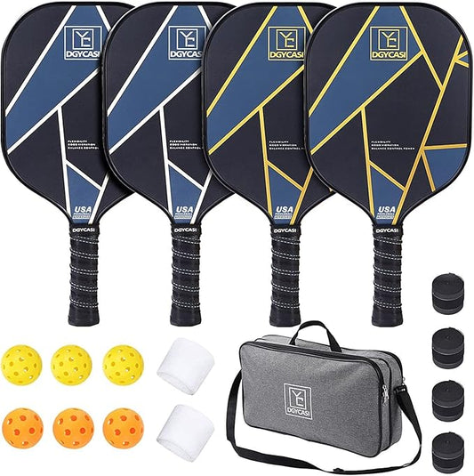 YC DGYCASI Pickleball Paddles Set of 4, USAPA Approved Pickleball Set, 4 Carbon Fiber Pickleball