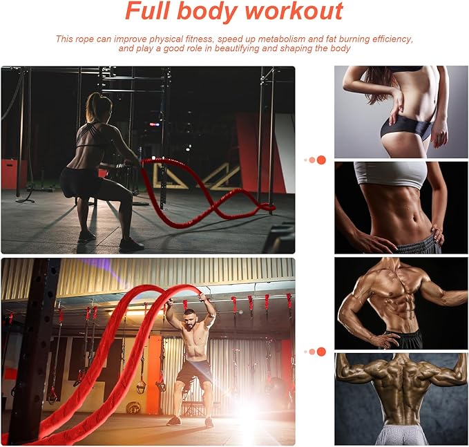 Battle Ropes for Home Gym, Exercise Rope 1.26/1.5inch, 30 40FT Heavy Battle Rope Weighted Battle Rope Training Heavy Rope for Workout Exercise