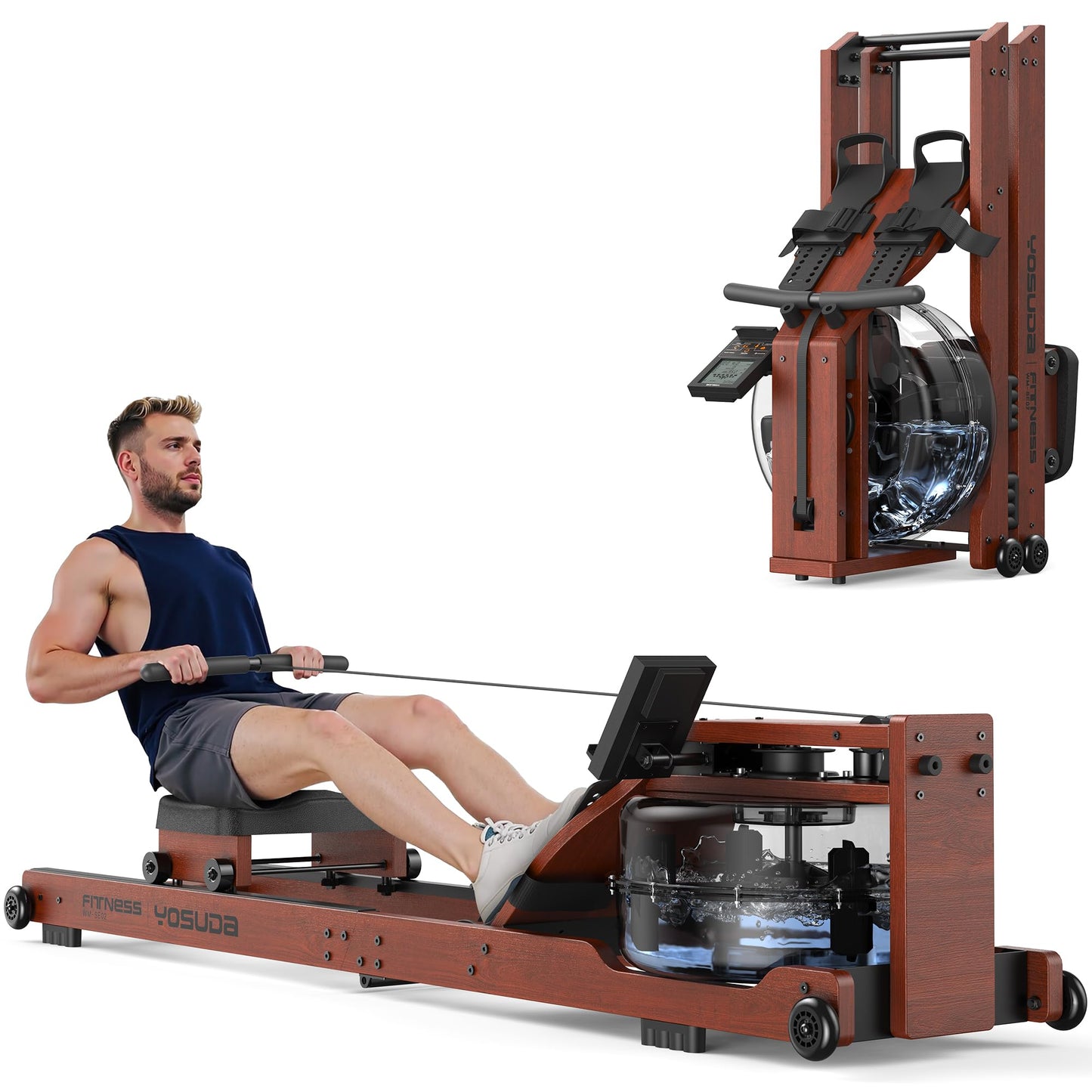 YOSUDA Water Rowing Machines for Home Use-Foldable Wooden Rower Machine 400LBS Weight Capacity with
