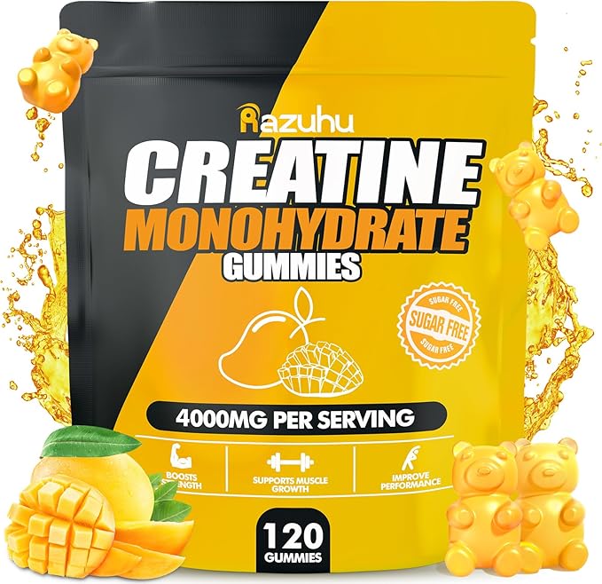 Flavored creatine monohydrate Gummies Sugar Free,Pre Workout Supplements creatine Gummies for Men&Women,Gym Supplements,Supports Muscle Growth,Recovery,Strength,Energy Boost（120 Count）-Mango