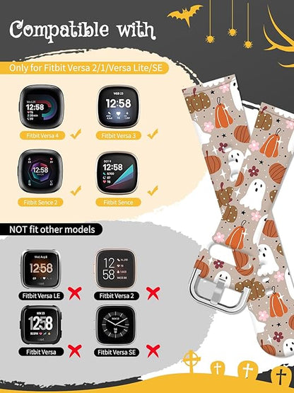 Watbro Halloween Holiday Band Compatible with Fitbit Versa 3 / Sense/Fitbit Versa 4 / Sense 2 Bands for Women Men,Soft Silicone Cute Sport Pumpkin Strap