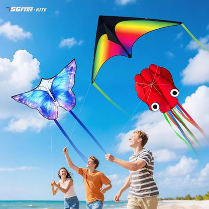 3 Piece Set Butterfly Delta Octopus Kites for Kids and Adults，Easy to Fly for Outdoor Adults Children Line Kite for Kids Toy (Delta 2+Octopus 2+Butterfly 2, 6)