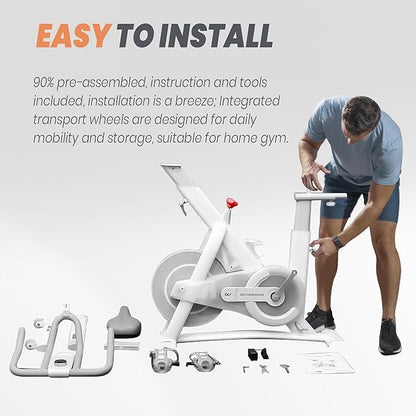 WONDER CORE Indoor Cycling Exercise Bike, WONDERCISE Bike - 13.2LB Flywheel, 32-Level Resistance, Silent Belt Drive, Bluetooth Connectivity, Tablet Holder, Adjustable Seat/Handlebars (White)