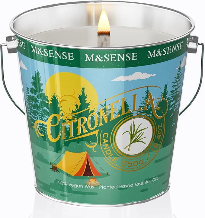 M&SENSE Citronella Candles Outdoor, 110 Hours Burn Natural Citronella Oil Soy Candle for Patio Camping, 19.4oz Large Long Lasting Verbena Rose Summer Candles for Home Scented,Lemongrass Summer Candle
