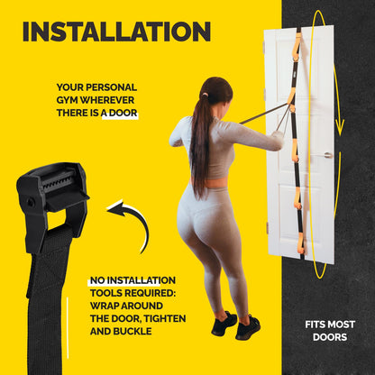 Door Anchor Strap for Resistance Bands with 5 Loops and Metal D-Rings