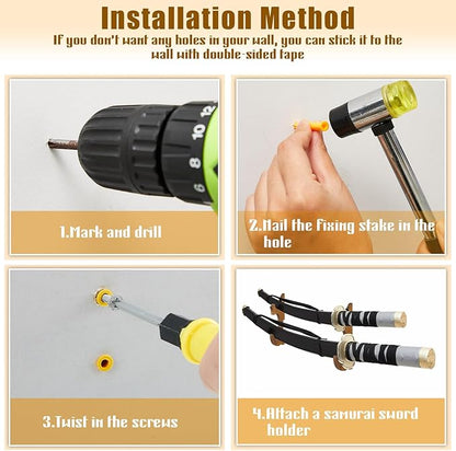 Chunful 2 Pcs Sword Wall Mount Sword Holder Katana Stand 1 Tier Hanger Adjustable Wooden Mounts for Samurai (7.01 x 2.3 x 1.22 Inches,Old Brown)