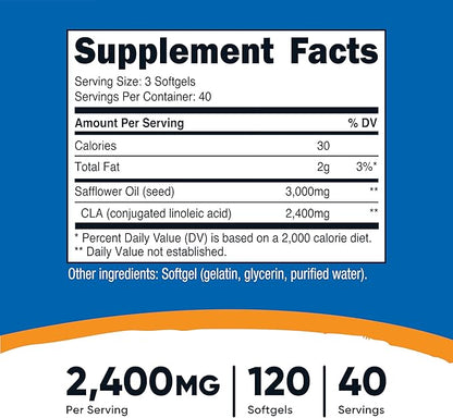Nutricost CLA (Conjugated Linoleic Acid) 2,400mg, 120 Softgels - Gluten Free, Non-GMO, 800mg Per Softgel