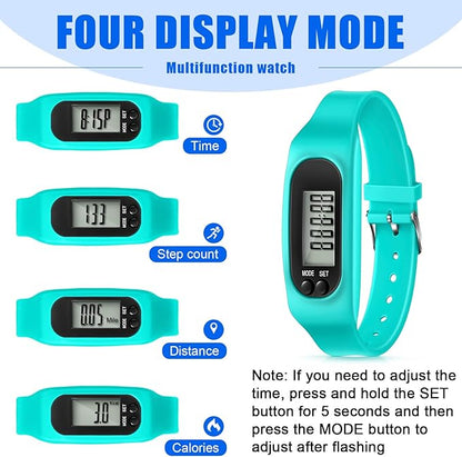 Geyoga 24 Pcs Pedometer for Walking Steps and Miles Pedometer Watch Silicone Steps Tracker Running Bracelet Ankle Step Counter for Calorie Burning and Step Counting