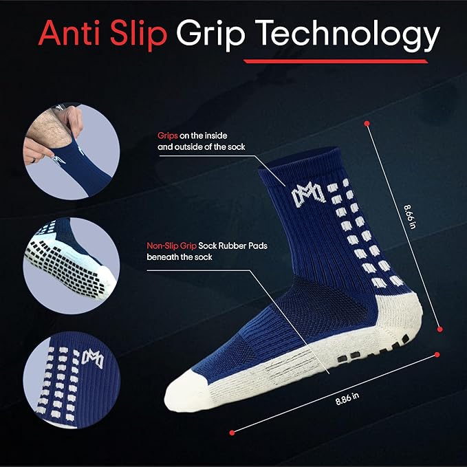 Soccer Grip Socks, Shin Guards, Pre Cut Sock Sleeves, and Guard Straps Bundle Pack - Essential Equipment for Soccer Players - for Mens, Women, Youth, Size 7 to 12 US Men Shoe Size