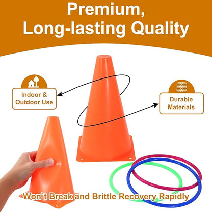 31PCS 3 in 1 Ring Toss Game Carnival Combo Set,Soft Plastic Cones Bean Bags Ring Toss Games,Carnival Games for Kids Adults Birthday Party Throwing Backyard Lawn Game Indoor Outdoor Games Supplies