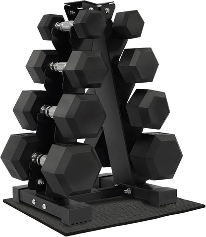 Rubber Coated Hex Dumbbell Weight Sets and Storage Rack, 100LB Set or 150LB Set, 5-20 lbs Pairs or 5-25 lbs Pairs