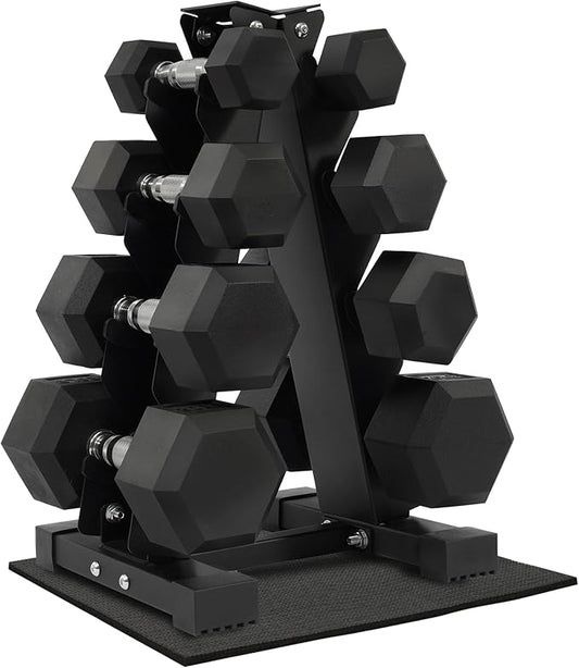Rubber Coated Hex Dumbbell Weight Sets and Storage Rack, 100LB Set or 150LB Set, 5-20 lbs Pairs or 5-25 lbs Pairs