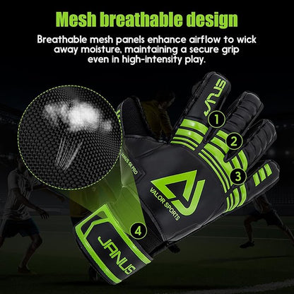 Soccer Goalkeeper Gloves with Finger Protection to Prevent Injuries, Strong Grip for Tough Tackles, Breathable Goal Keeper Gloves for for Kids, Youth and Adult