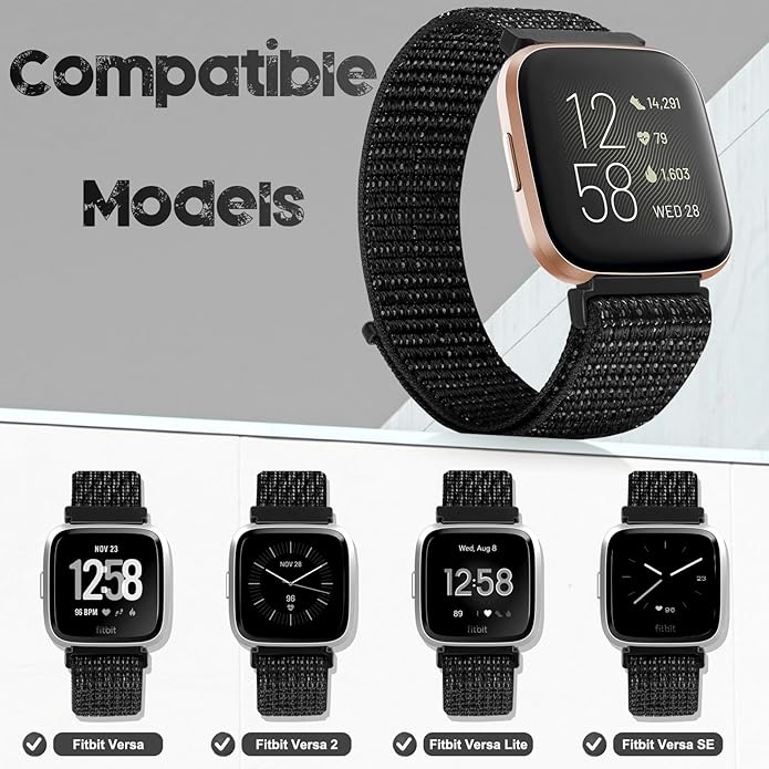 Tiptops 3 Pack Bands Compatible with Fitbit Versa 2/Fitbit Versa/Versa Lite/Versa SE for Women Men, Soft Nylon Sports Loop Replacement Wristband for Fitbit Versa 2 Straps