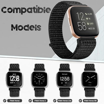 Tiptops 3 Pack Bands Compatible with Fitbit Versa 2/Fitbit Versa/Versa Lite/Versa SE for Women Men, Soft Nylon Sports Loop Replacement Wristband for Fitbit Versa 2 Straps