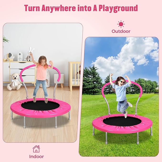 36-Inch Kids Trampoline with Handle - Indoor Mini Tranpoline for Toddlers, Small Fitness Rebounder for Indoor and Outdoor Use