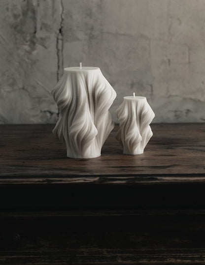 LAWA Cascading Wave Candle - Large Beautiful Handmade Pillar Scented Soy Wax Elegant Bubble Aesthetic Candle Housewarming Gift Home Room Shelf Decor Idea White (Set of 2)