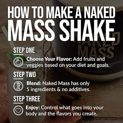 NAKED Vanilla Mass - All Natural Vanilla Weight Gainer Protein Powder - 8lb Bulk, GMO Free, Gluten Free & Soy Free, No Artificial Ingredients - 1,260 Calories - 11 Servings