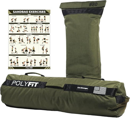 Polyfit Sandbag Pro - Workout Sandbag with Triple Closure Filler Bag and Reinforced Nylon Webbing - Sand Not Included - Multiple Colors & Sizes
