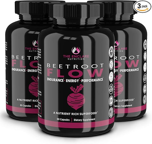 THE ENCLARE NUTRITION Beet Root Powder Capsules, Beetroot 1300mg. Nitric Oxide Supplements for Men, Supports Gut Health for Women, Energy, Brain, Athletic Performance, Heart Health Non GMO 180ct (3)