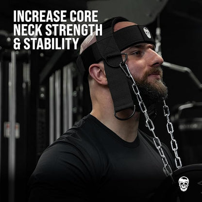 Gymreapers Neck Harness Weight Lifting - Neck Trainer Workout Equipment - Heavy Duty Stainless Steel Chain, Adjustable Neoprene Head Strap, Exercise Equipment for Strength & Pain Relief