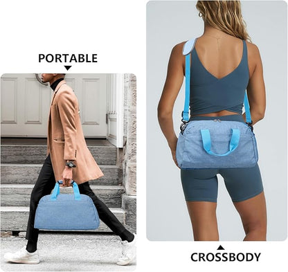 14 inch Small Gym Bag for Women & Men, Mini Duffel Bag for Travel Sports Lightweight Carry On Bag (Light Blue)