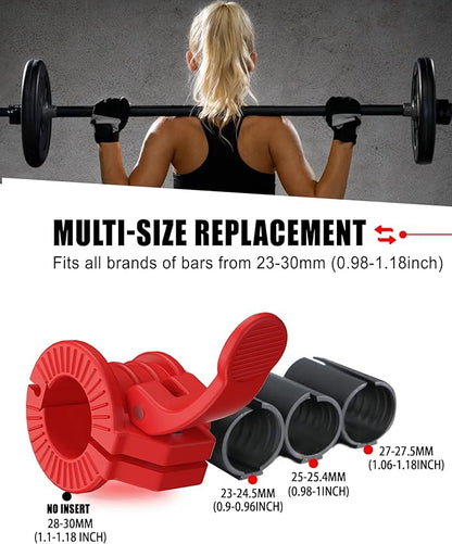 Barbell Clips 1 Inch Quick Release Weight Clamps 0.9-1.18inch Multi-Size Adjustable Olympic Clamps for Bars