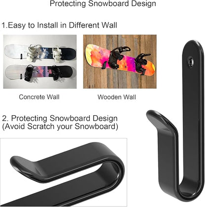 4 Pack Snowboard Wall Mount Clips, Horizontal Skateboard Wall Mount with Screws, Snowboard Display Stand, Indoor Snowboard Storage, Snowboard Wall Rack Storage and Display for Room, Garage