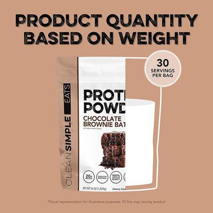 Clean Simple Eats Whey Protein Powder, Chocolate Brownie Batter Flavor Naturally Sweetened, 100% Grass Fed Protein Powder with Digestive Enzymes & No Artificial Ingredients, Gluten Free, 30 Servings