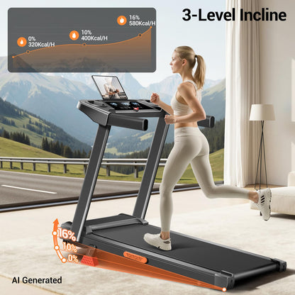 16% Incline Treadmill with Handle,Foldable Treadmills for Home