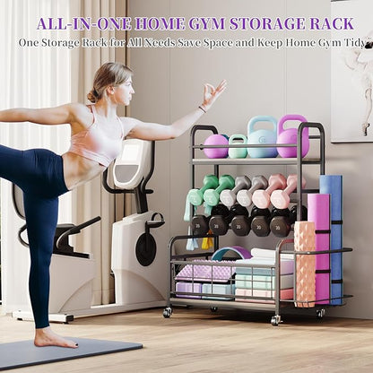 Homeiju 450LBS Dumbbell Rack,Weight Rack for Dumbbells,Weight Rack for Home Gym,Home Gym Storage for Strength Training Dumbbell Racks Stand with Wheels&Hooks