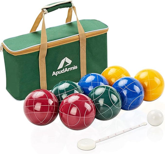 ApudArmis Bocce Balls Set, Regulation Size 100mm Bocce Game for Outdoor/Backyard/Lawn/Beach with 8