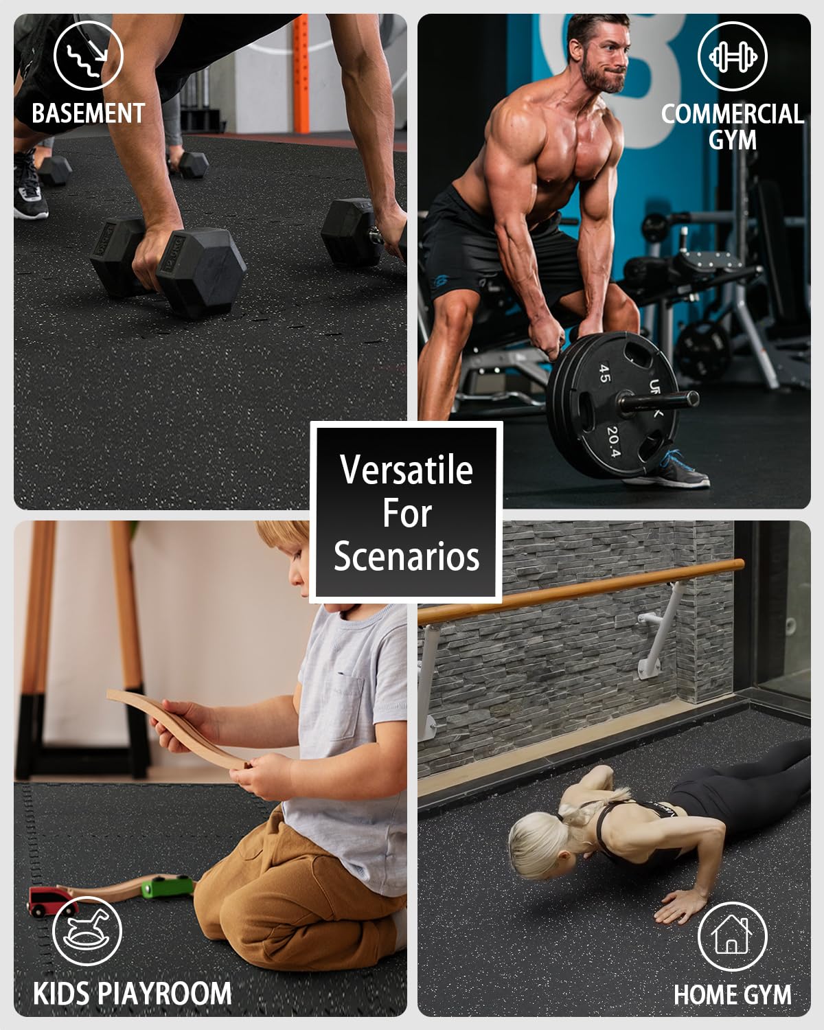 Mikolo 0.56 Inch Thick Gym Flooring for Home Gym, 12 Tiles Exercise Equipment Mats with EVA Foam