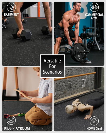Mikolo 0.56 Inch Thick Gym Flooring for Home Gym, 12 Tiles Exercise Equipment Mats with EVA Foam