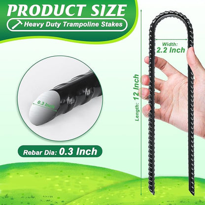 Gtongoko Trampolines Wind Stakes 8 Pack 12 Inch,Heavy Duty U Shaped Rebar Tent Stakes Ground Anchors Galvanized Steel Safety Trampoline Anchors for Camping Tents, Soccer Goals