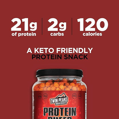 Twin Peaks Protein Puffs - (Mesquite Barbecue), Keto Friendly, Low Carb Snack (300g, 21g Protein, 2g Net Carbs, High Protein, Healthy Crunchy Snack)