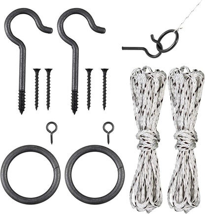 2 Set Hook and Ring Toss Game Hardware Set,Include Nylon String,Mounting Screws,Ring and Iron Hook for DIY Indoor or Outdoor Family Fun(2set)