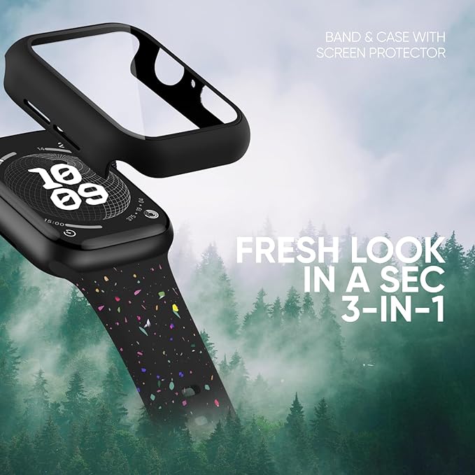 Compatible for Apple Watch Band 40mm 41mm and Case with Screen Protector, Soft Silicone Sport Strap Bands and Protective Cover with Tempered Glass for iWatch Series 9 8 7 SE 6 5 4