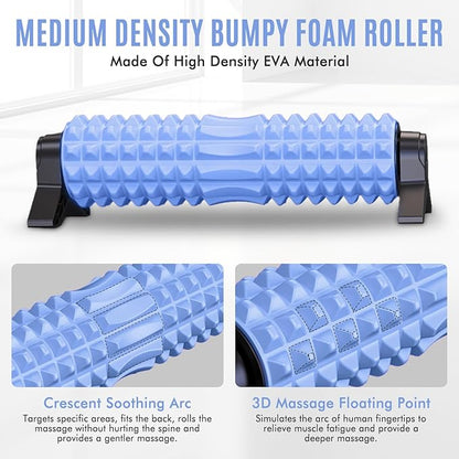 Trigger Point Foam Roller with Stand, 18 Inch Medium Density Foam Roller Long Yoga Roller Foam Exercise Roller for Physical Therapy, Muscles Deep Tissue, Pilates, Back Pain and Muscle Recovery (Blue)